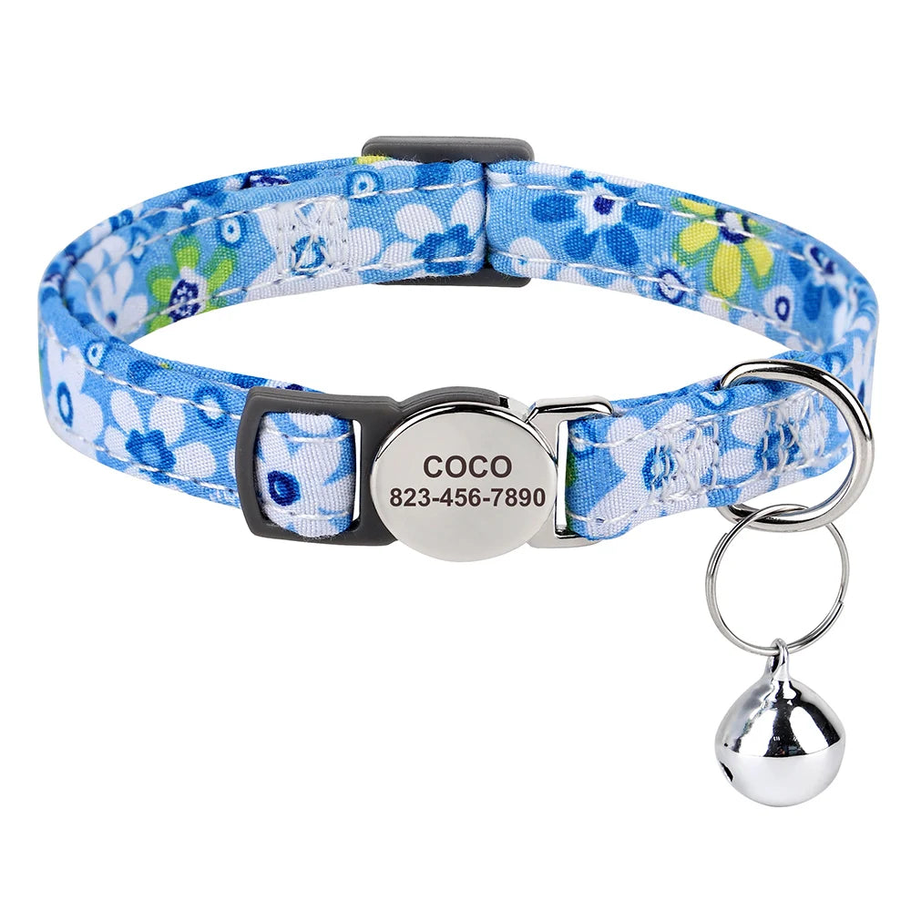 Cat Collar Free Personalized Kitten Collars Engraved Pet Puppy Name Necklace Collars Anti-lost for Cats Small Dogs Adjustable
