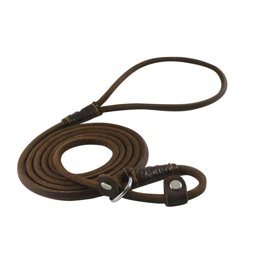 Slip Dog Leash Soft Thin Handmade Genuine Leather Pet Puppy Dog Chain Collar Leash Slip for Small and large dogs