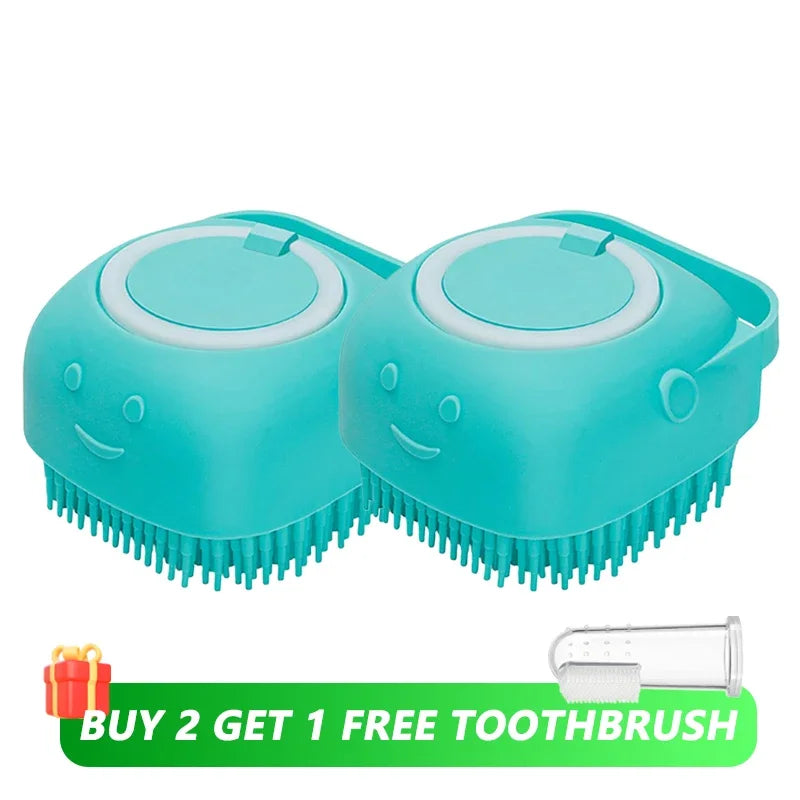 Dog Bathing Brush Pet Massage Brush Shampoo Dispenser Soft Silicone Brush Rubber Bristle for Dogs and Cats