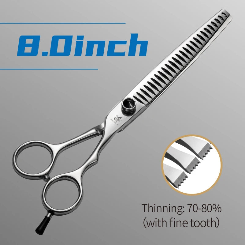 Fenice JP440C Steel Professional Pet Scissors 7/7.5/8 Inch Dog Grooming Chunker Thinner Shears with Small Teeth 70-80% Rate