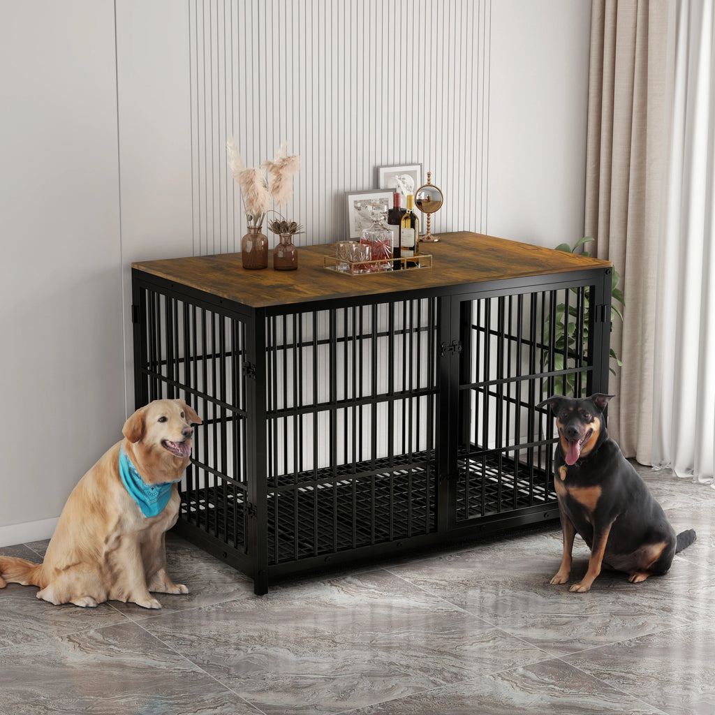 M/L/XL/2XL Dog Crate Cage Furniture Wooden Pet Kennel Table with Three Doors and Removable Tray Deco