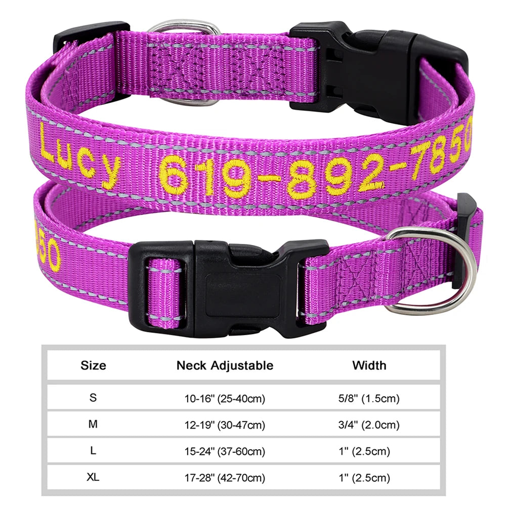 Adjustable Nylon Embroidered Dog Collar Custom ID Name Accessories Pet Collars