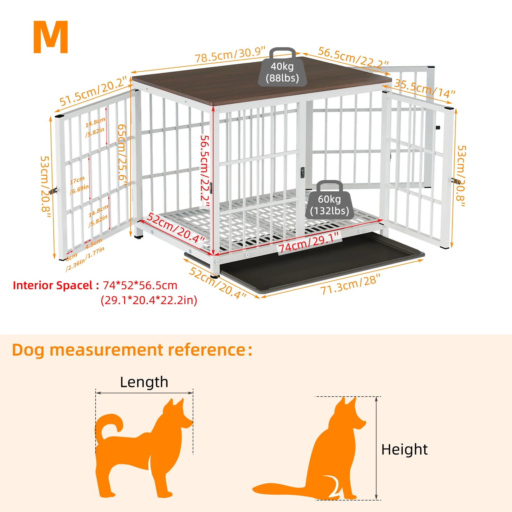 M/L/XL/2XL Dog Crate Cage Furniture Wooden Pet Kennel Table with Three Doors and Removable Tray Deco