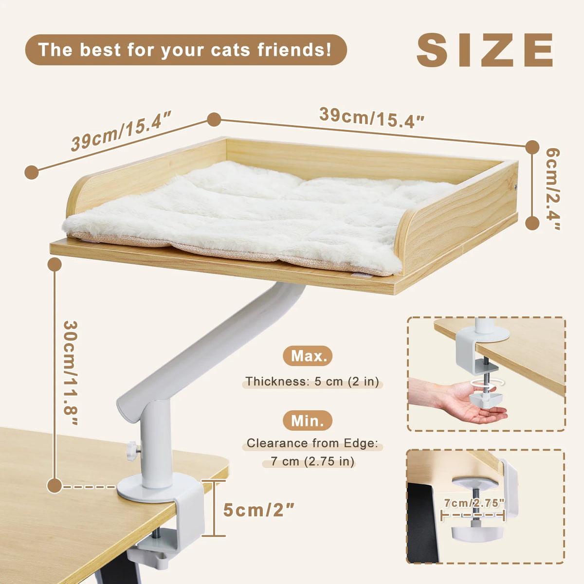Cat Desk Bed, 360° Rotatable Cat Bed Stand for Indoor Cats, Adjustable Cat Basket,