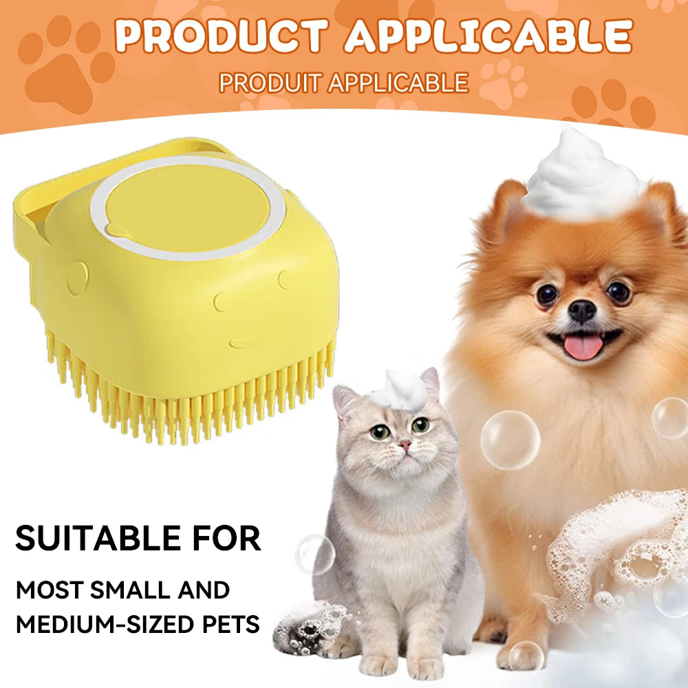 Dog Bathing Brush Pet Massage Brush Shampoo Dispenser Soft Silicone Brush Rubber Bristle for Dogs and Cats