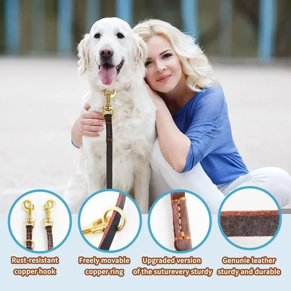 Hands Free Dog Leash 2.3m Real Leather Crossbody Dog Running Leash Multifunctional Pet Leads for All Breeds