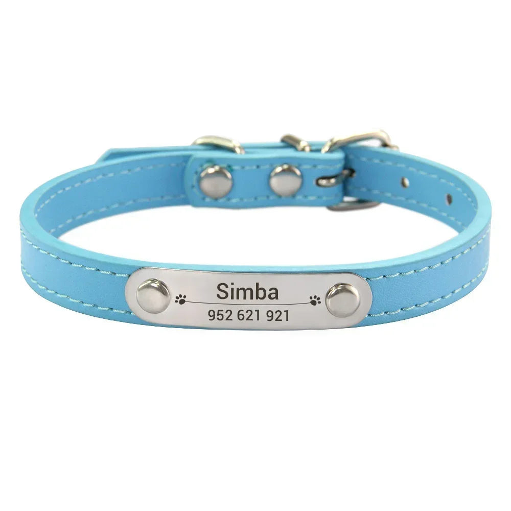 Personalized Dog Collar Name Carved ID Anti-lost Solid PU Leather Collar For Small Medium Large Dogs