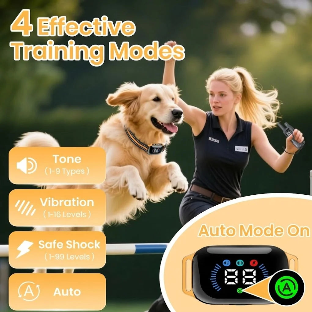IPX7 Waterproof Dog Training Collar,Smart 2-in-1 Auto Anti-Bark and Shock Collar for All Size Dogs,3300FT Remote Electric Collar