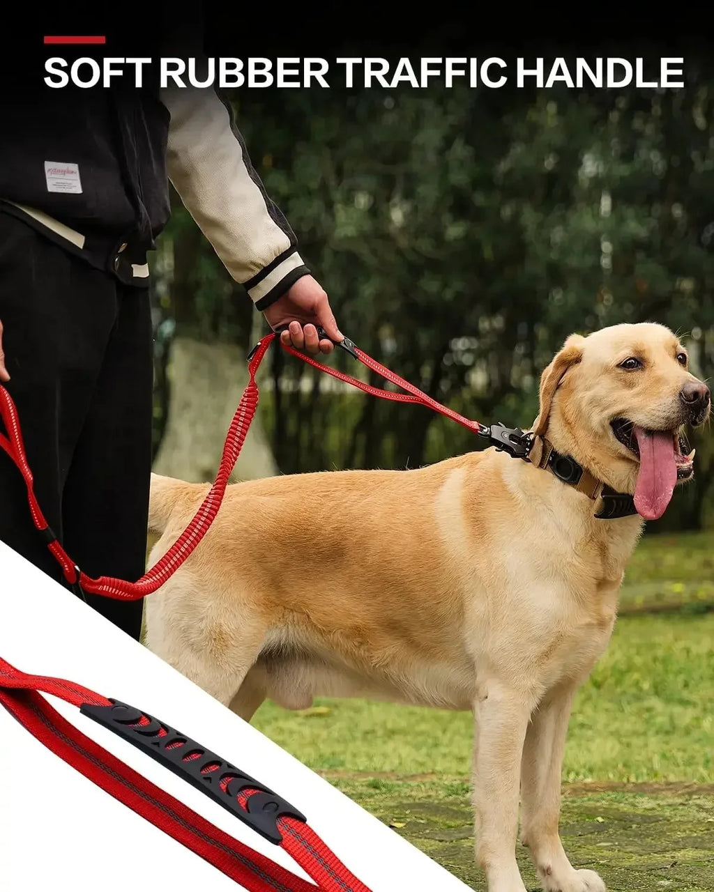 Tactical Dog Leash Heavy Duty, 4-6FT Shock Absorbing Bungee Lead with 2 Padded Handle,