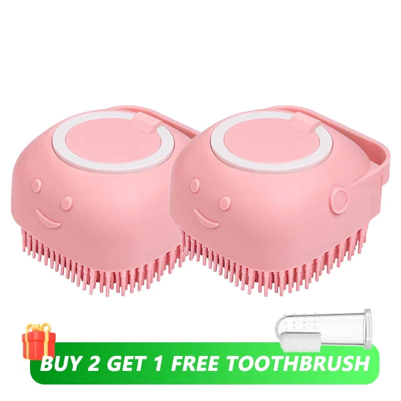 Dog Bathing Brush Pet Massage Brush Shampoo Dispenser Soft Silicone Brush Rubber Bristle for Dogs and Cats