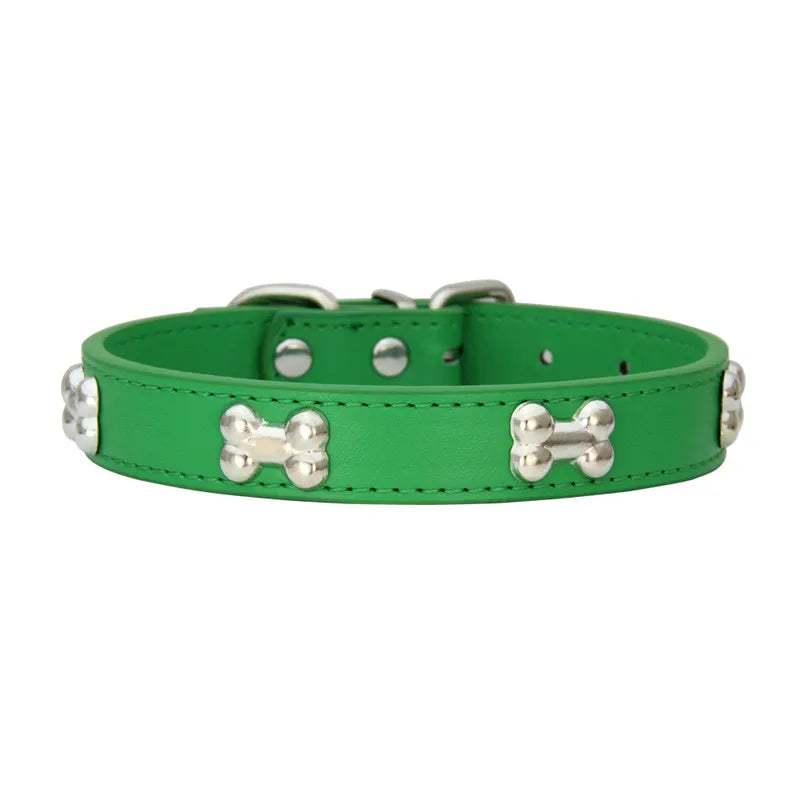 Bone Leather Durable Pet Dog Collars Puppy Pug Collars for Small Large Dog Chihuahua Cat