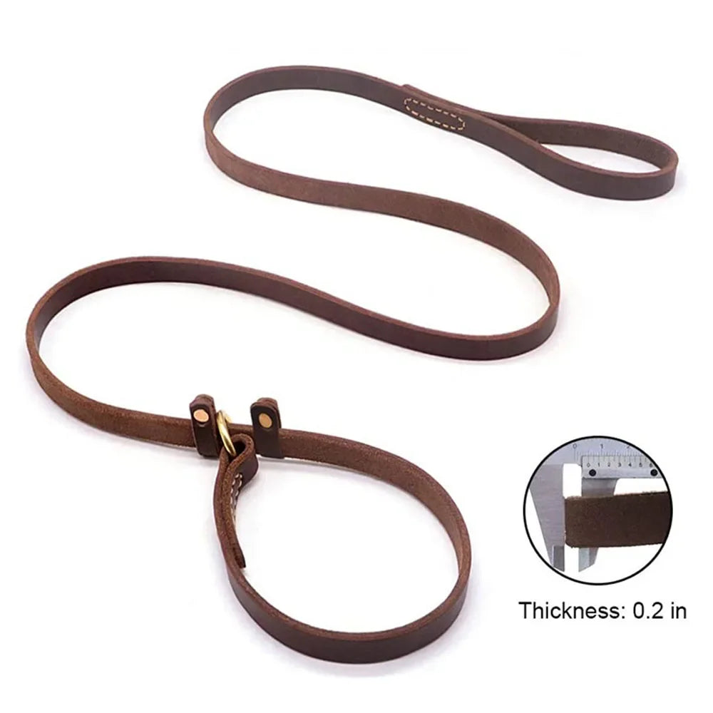 Genuine Leather Dog Leash Slip Collar Lead Rope Strong Heavy Duty Dog Training Leash No Pull Training Lead