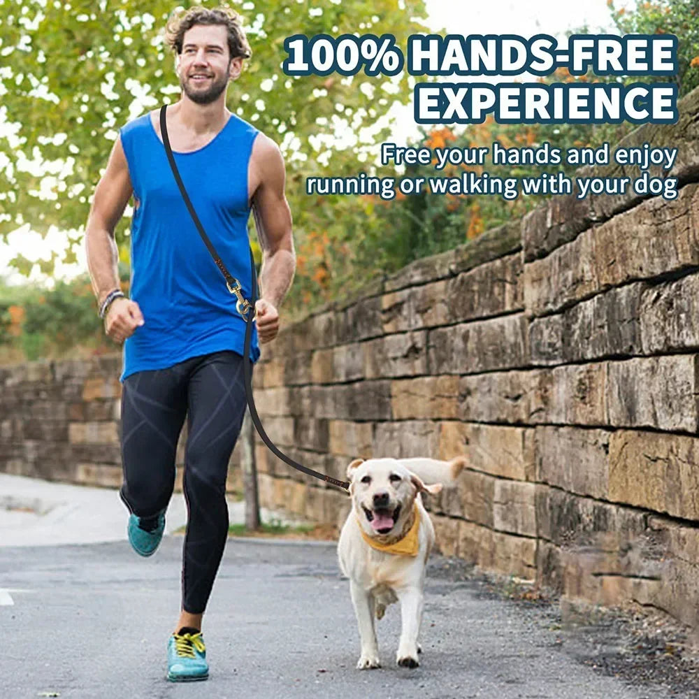 Hands Free Dog Leash 2.3m Real Leather Crossbody Dog Running Leash Multifunctional Pet Leads for All Breeds