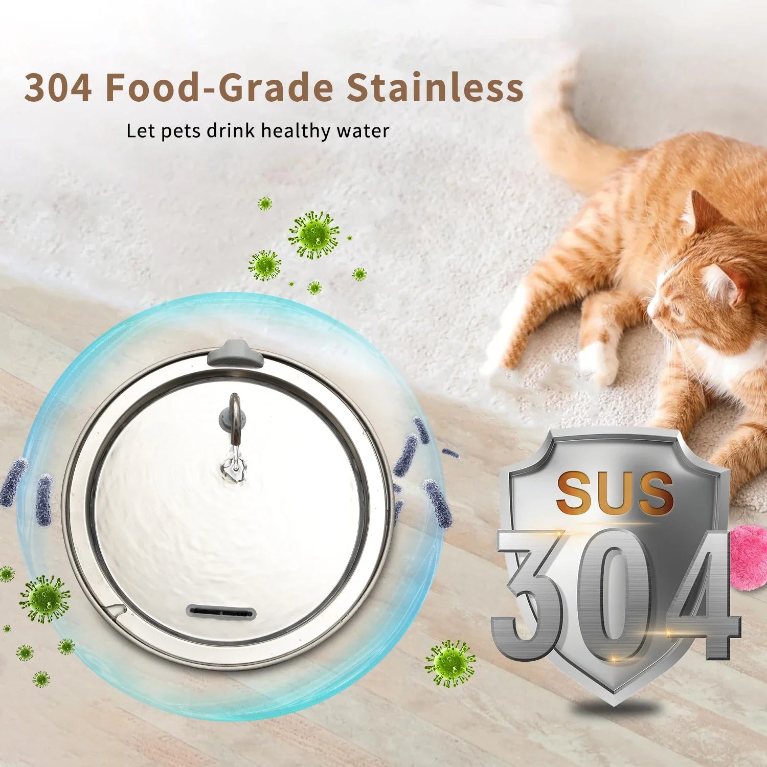 8L Dog water fountain Stainless Steel water dispenser for dogs cats