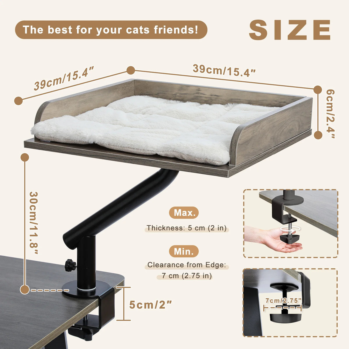 Cat Desk Bed, 360° Rotatable Cat Bed Stand for Indoor Cats, Adjustable Cat Basket,