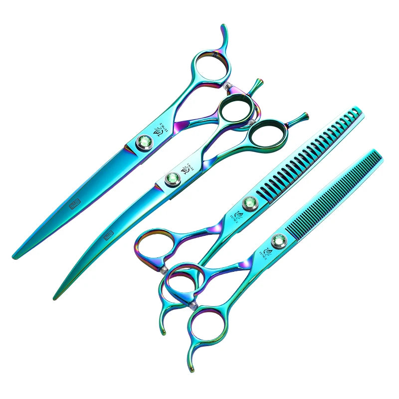Steel 7.5 Inch Dog Beauty Scissors Pet Dogs Grooming Scissors Set Straight&Curved &Thinner&Chunker Shears Kits