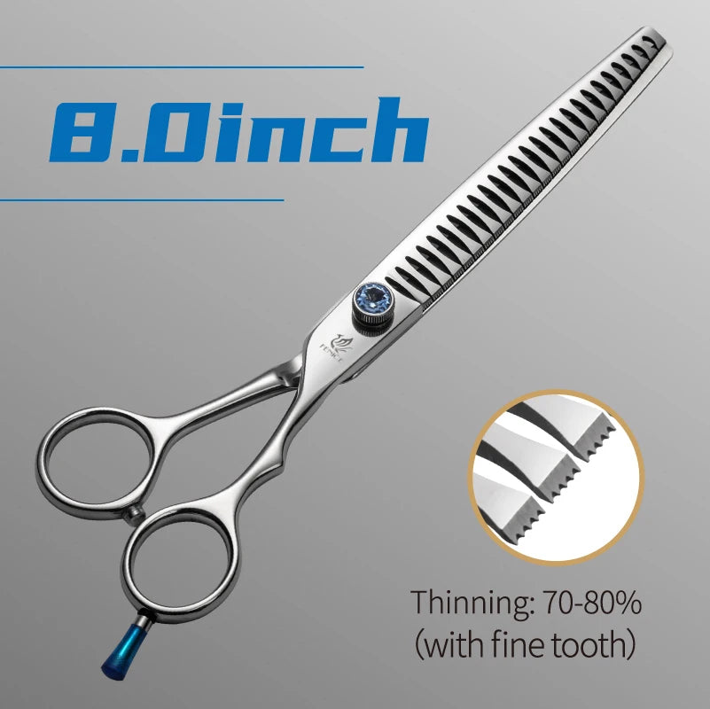 Fenice JP440C Steel Professional Pet Scissors 7/7.5/8 Inch Dog Grooming Chunker Thinner Shears with Small Teeth 70-80% Rate
